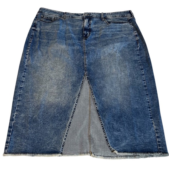 torrid Dresses & Skirts - Torrid Plus Size 24 Denim Midi Skirt Front Slit‎ Raw Hem NWT